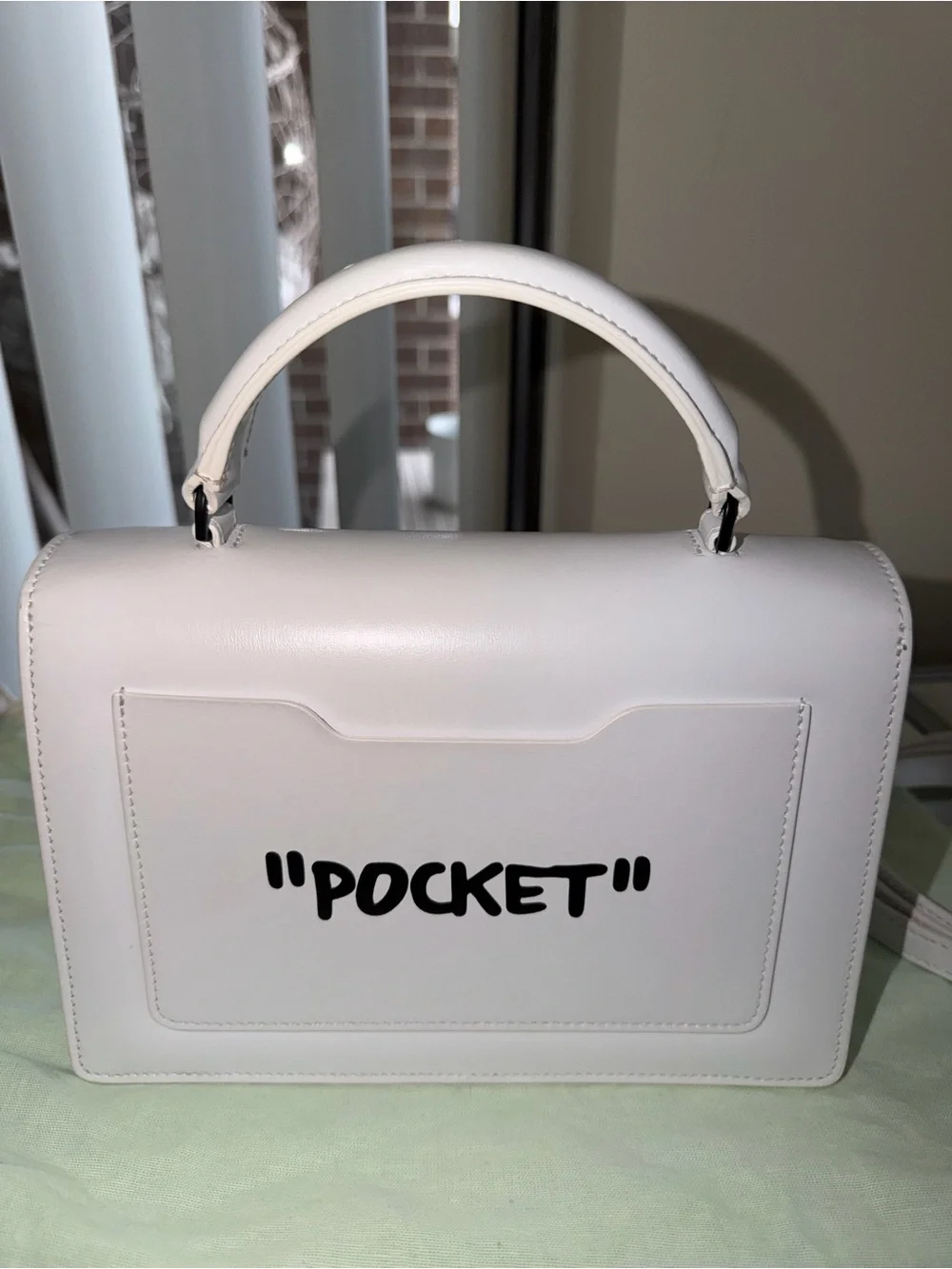 Off-White Jitney 1.4 Cash Inside White Leather Top Handle Crossbody Bag